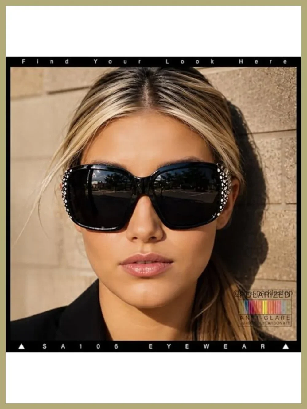 Polarized UV400 Oversized Rhinestone Sunglasses for Women with Metal Hinges